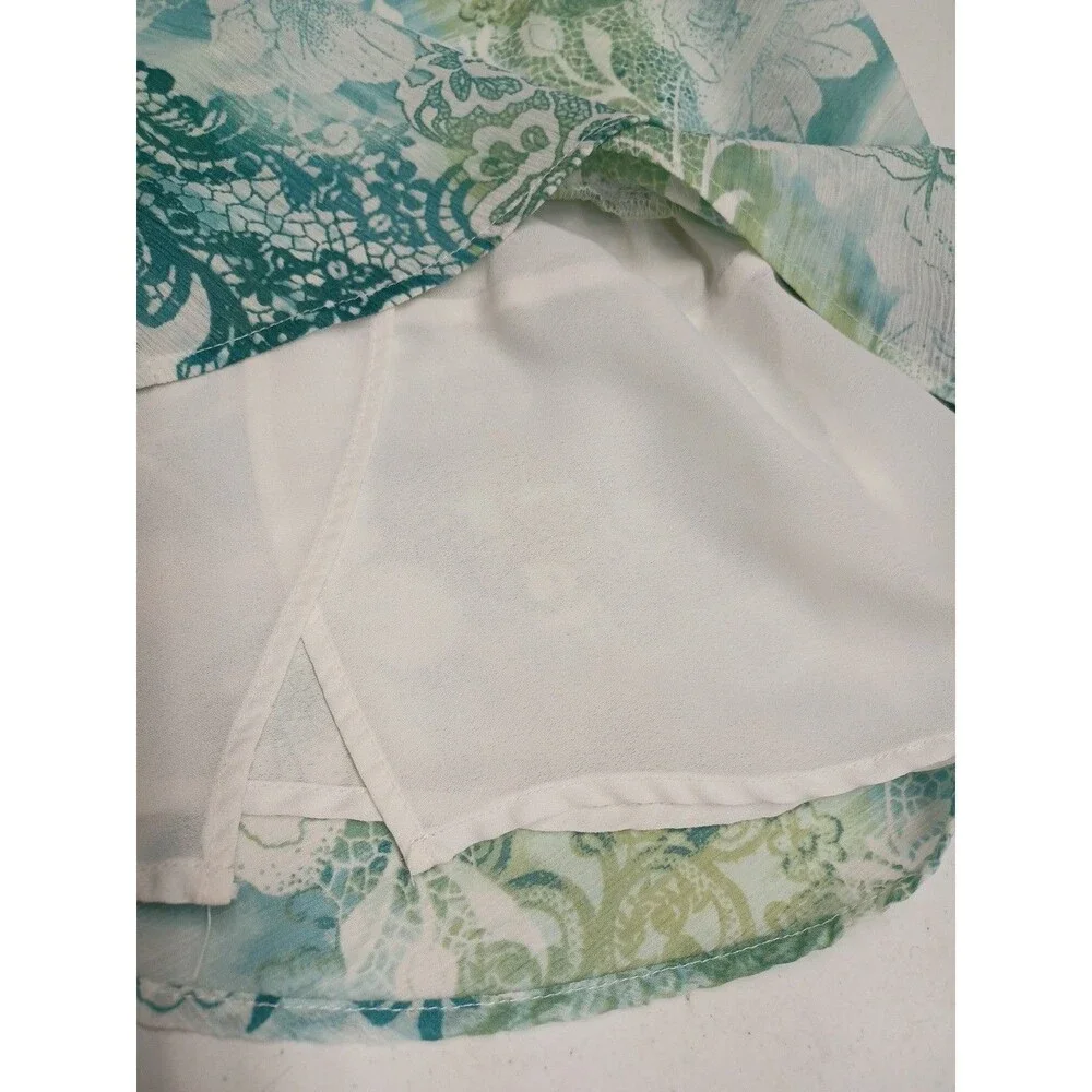 Vtg Alfred Dunner Skirt 10 Green Floral Ruffle Dainty Soft Girl Flowy Y2K